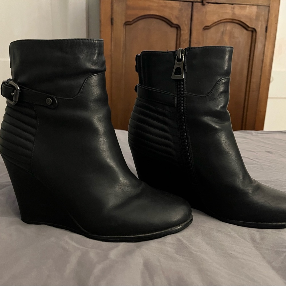 RUDSAK Black Ankle Motorcycle Booties with Wedge Heel